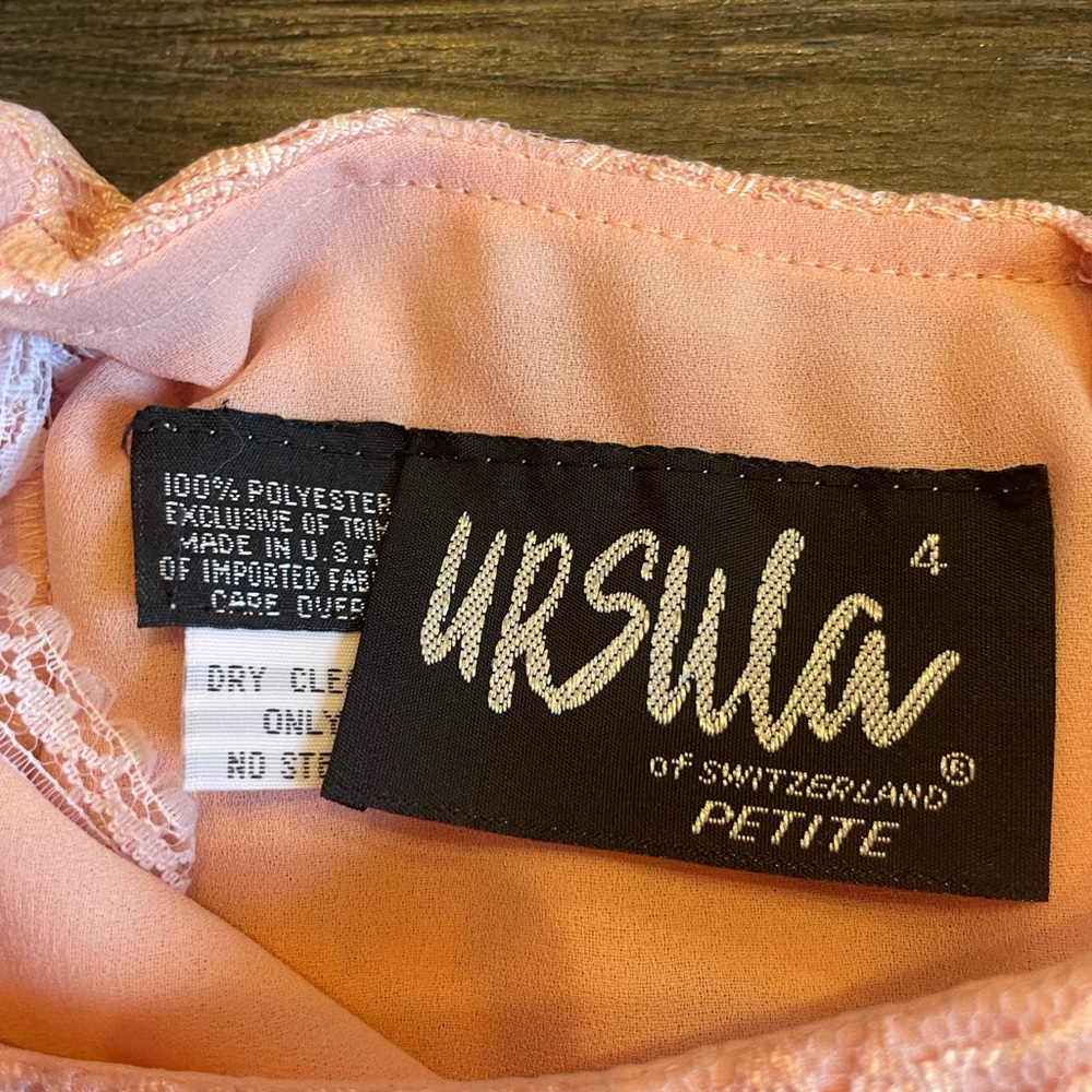 Vintage 80s URSULA OGF SWITZERLAND Dress Midi Formal Lace Party Retro Pink - Picture 4 of 11